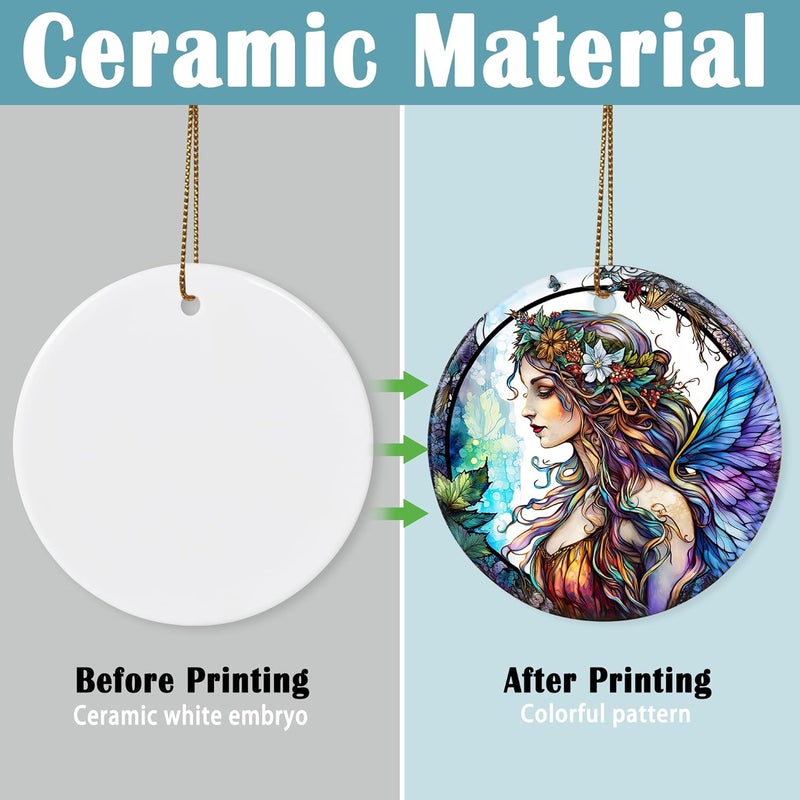 Touber Stained Ceramic Fairy Ornament - Fairy Christmas Ornaments - Christmas Tree Ornaments - Christmas Decorations - Fairy Decor for Office, Room, Home - Holiday Present Ideas - B - Image 2